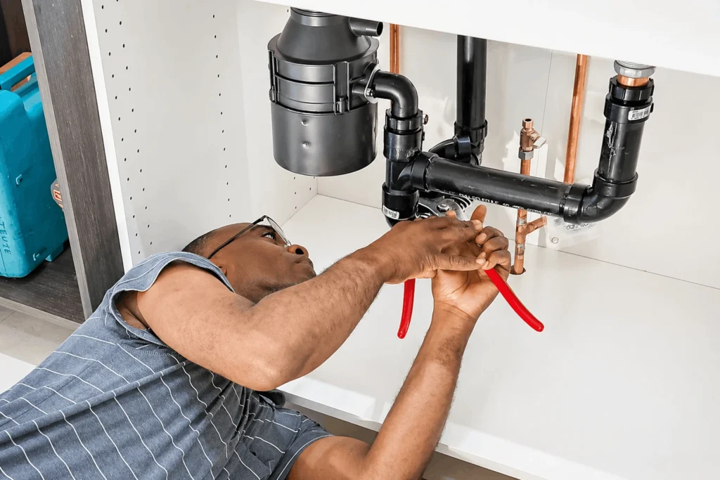 Rhino Plumbing Plmber Fixing Pipe Under Sink